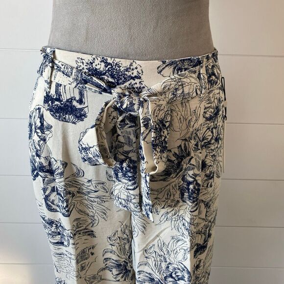 HAVER & BLAIR (NWT) Woven Wide Leg Pull On Crop Pants, BLU/WHT -  NWT - Picture 2 of 10